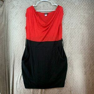 Dots Womens 1X Mini Sheath Dress Red Black Business Casual Cocktail Belt Loops